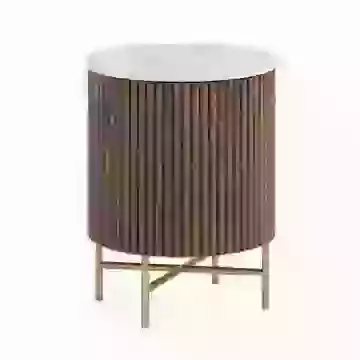 Round Bedside Table with Ribbed Detailing